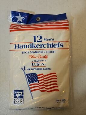 Men's Handkerchiefs Pack of 12 Vintage Made in USA Retro White 1980s NOS